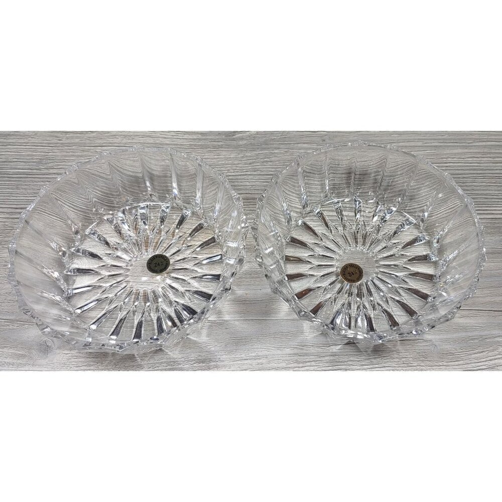Pair Of Vintage 24% Lead Crystal Bowls With Ribbed & Starburst Design